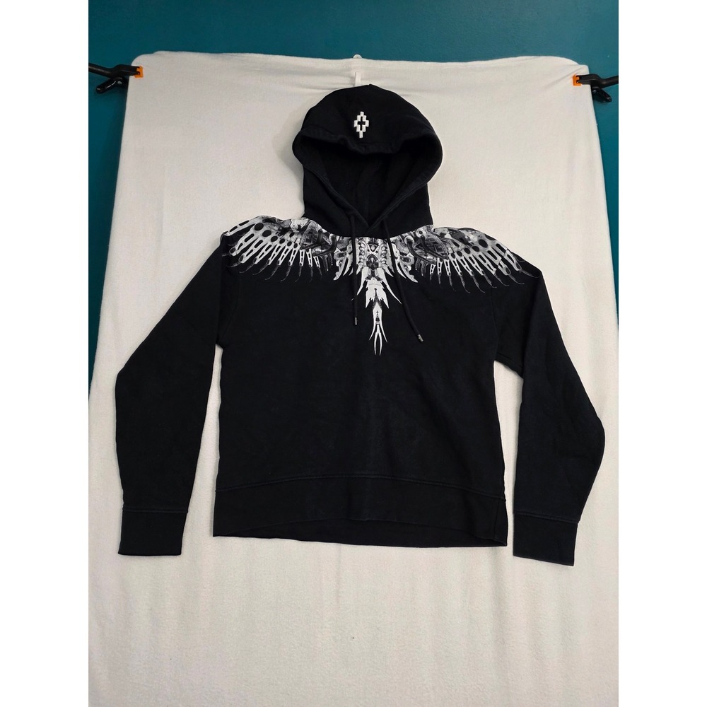 Marcelo Burlon Wings Hoodie Medium Black Cotton Fleece Streetwear Goth